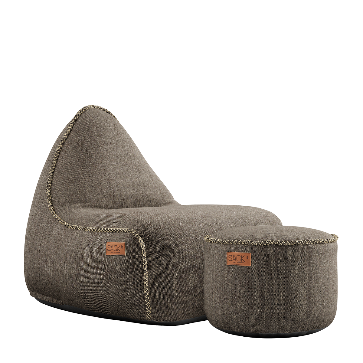sackit Cobana loungestoel met bijpassende poef in taupe voor comfortabel loungen binnen en buiten