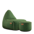 Groene Cobana lounge zitzakstoel met bijpassende ronde poef van sackit voor binnen en buiten met weerbestendige bekleding en comfortabele zitvorm
