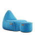Blauwe outdoor lounge stoel met bijpassende poef van sackit weerbestendig ontwerp voor ontspannen momenten in de tuin of op het terras
