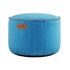 Blauwe ronde Cobana poef van sackit met stevige stoffen bekleding en decoratieve stikrand voor binnen en buiten
