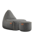 Grijze outdoor zitzak met bijpassende poef van sackit voor comfortabel loungen binnen en buiten bestand tegen weer en wind in Scandinavisch design