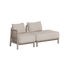 Beige modulaire loungesofa voor buiten van sackit met twee zitplaatsen en een open uiteinde Deens ontwerp met zachte kussens en gevlochten zijwand