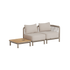 Modulaire Kirra loungesofa voor twee personen met beige kussens en bijpassende teakhouten tafel voor buiten van sackit geschikt voor moderne en klassieke terrassen