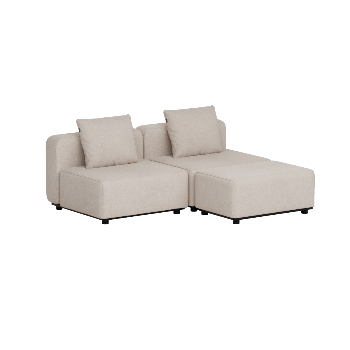 Beige modulaire loungesofa voor buiten met twee ruime zitplaatsen en zachte kussens in Scandinavische stijl van sackit