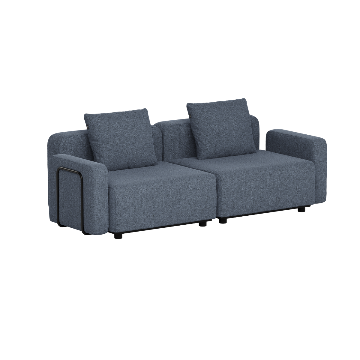 Donkergrijze modulaire loungesofa voor buiten met twee zitplaatsen en zachte rugkussens van sackit voor een stijlvolle Scandinavische tuin zithoek