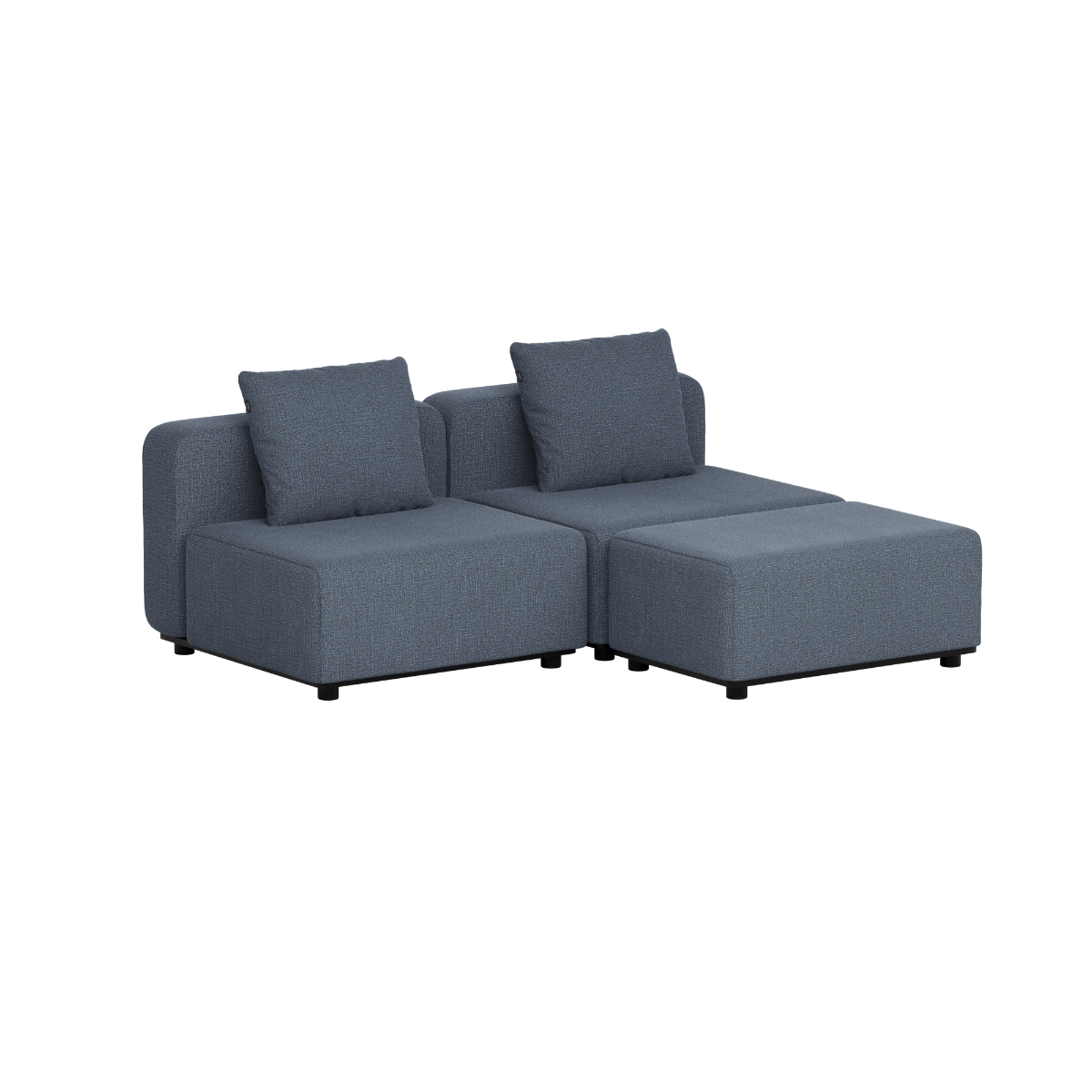 Donkergrijze modulaire loungesofa voor buiten met twee zitplaatsen en twee rugkussens van sackit ontworpen in Denemarken voor Scandinavisch comfort