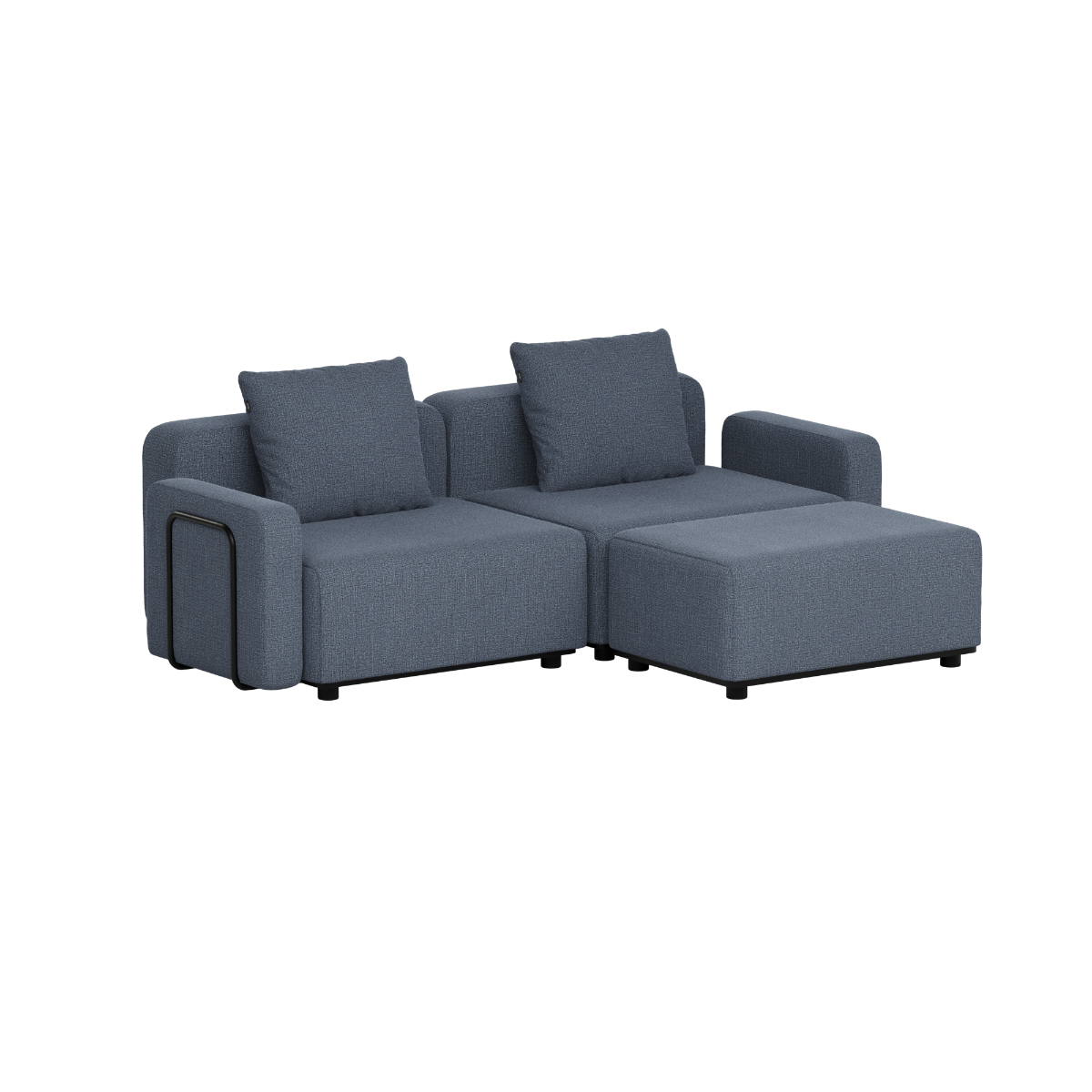 Donkergrijze modulaire loungesofa voor buiten met twee zitplaatsen en chaise longue kussens strak Scandinavisch ontwerp van sackit ontworpen in Denemarken