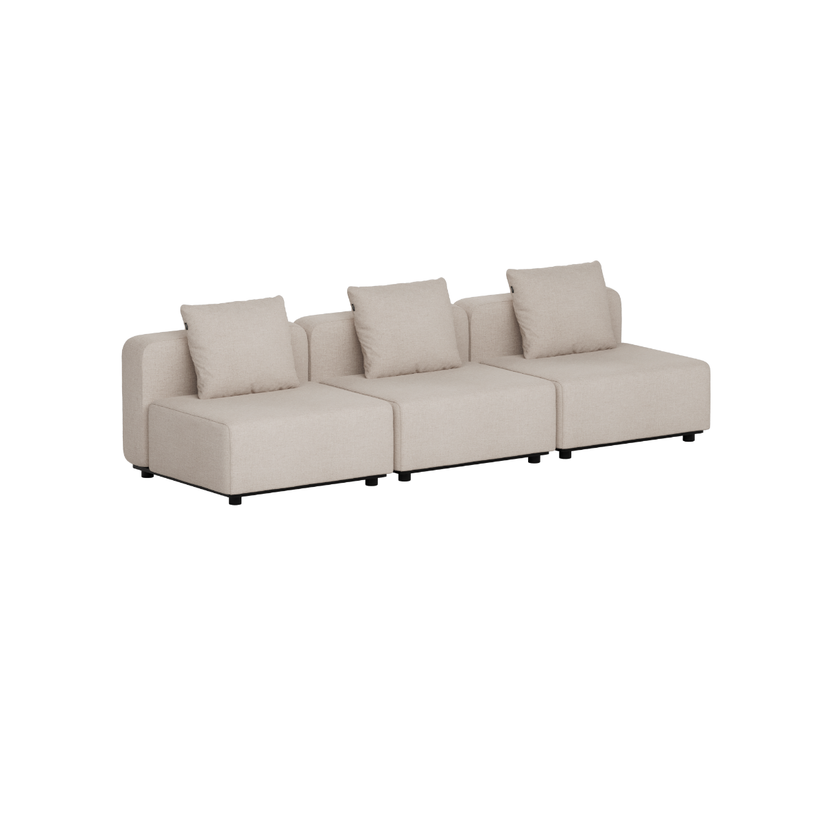 Beige modulaire outdoor loungebank voor drie personen met drie rugkussens en strakke Scandinavische lijnen van sackit voor stijlvolle tuinen en terrassen