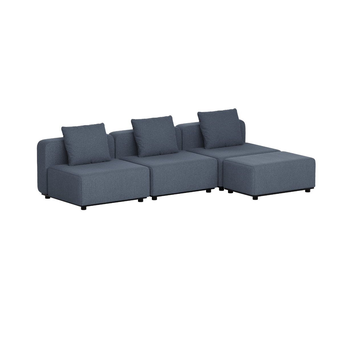 Donkergrijze modulaire loungebank voor buiten met drie zitplaatsen en drie rugkussens van sackit in Scandinavisch ontwerp voor tuin en terras