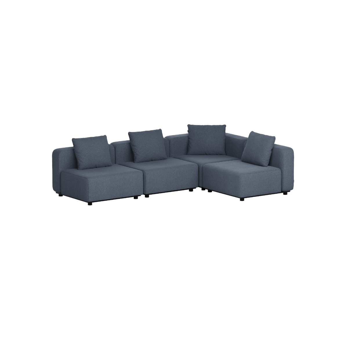 Donkergrijze modulaire loungesofa voor buiten met vier zitplaatsen en zachte rugkussens in strakke Scandinavische stijl van sackit ontworpen in Denemarken