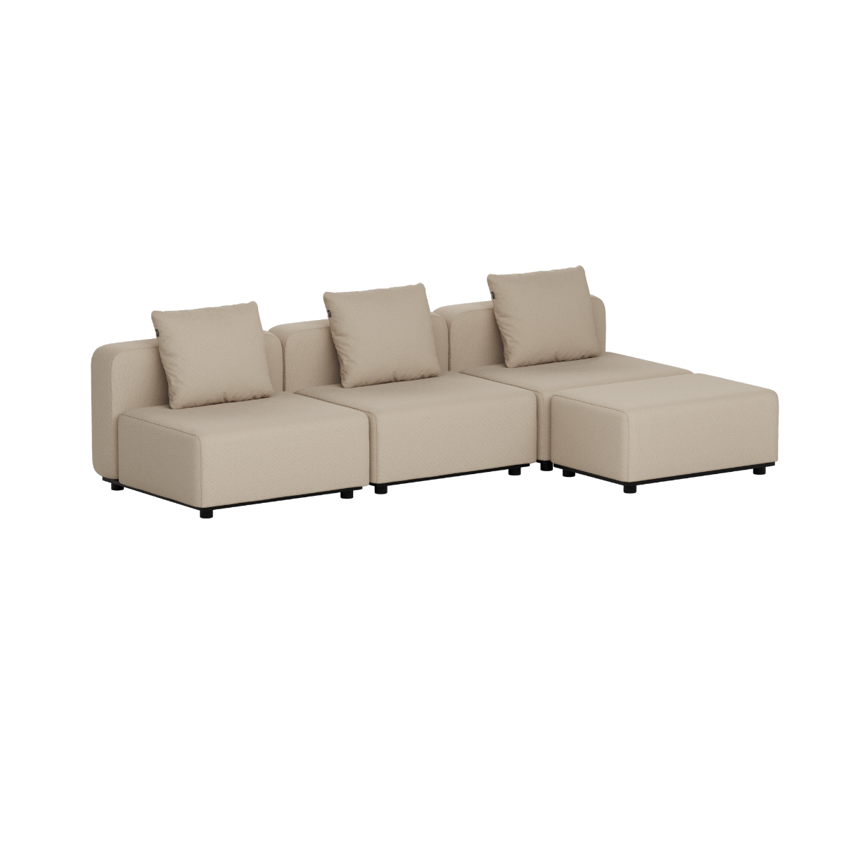 Beige modulaire loungesofa voor buiten met drie zitplaatsen en zachte kussens in Scandinavisch design van sackit voor tuin en terras