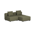 Olijfgroene modulaire loungesofa voor buiten met twee zitdelen en zachte rugkussens in Scandinavisch design van sackit