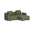 Olijfgroene modulaire loungesofa voor buiten met twee rugkussens en brede chaise longue in Scandinavisch design voor tuin en terras
