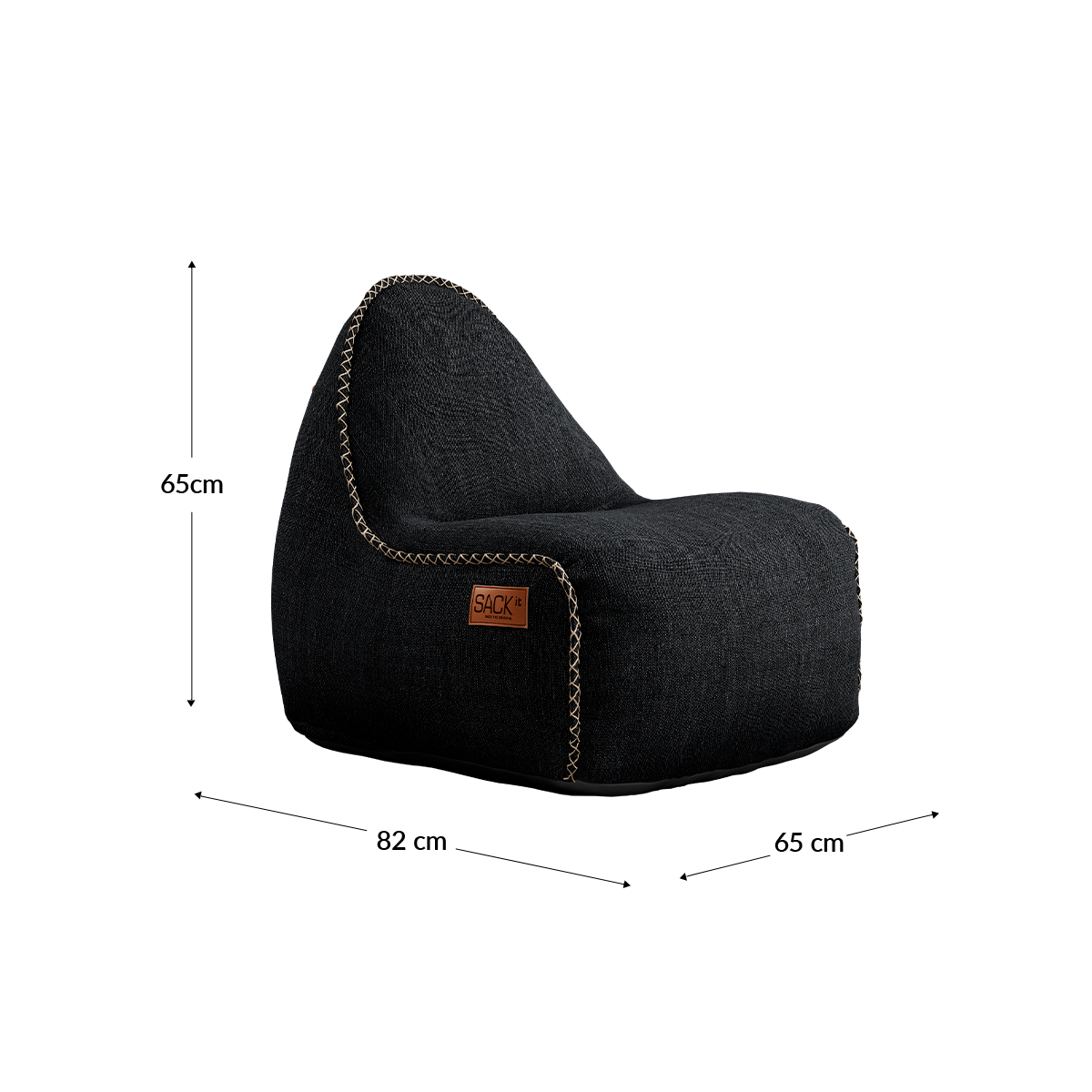 Zwarte Cobana Junior zitzakstoel voor kinderen van sackit met comfortabele kuipvorm en decoratieve contrasterende stiksels voor binnen en buiten
