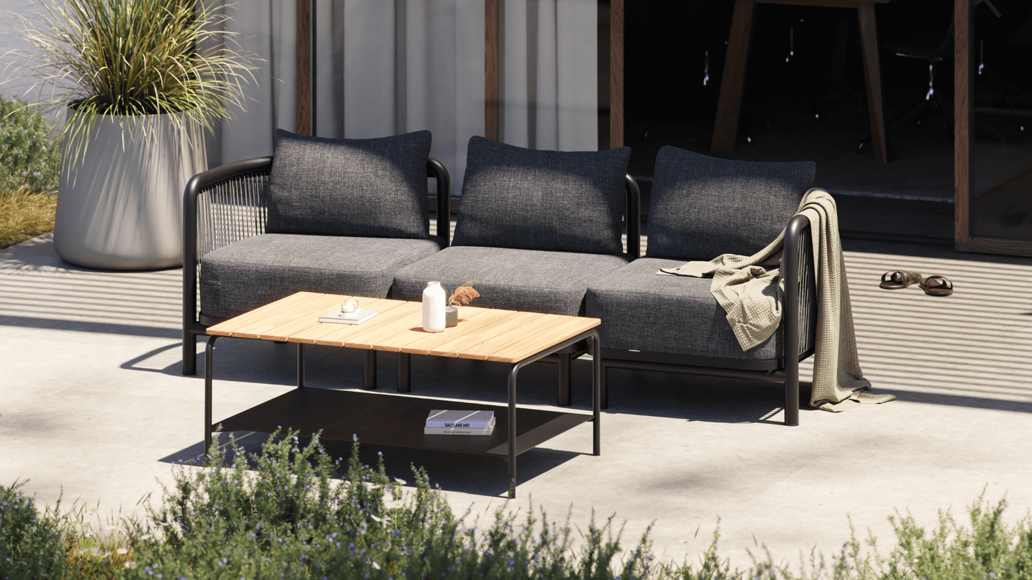 Patio Coffee Table - 110x70 - Outdoor salontafel in aluminium en teakhout