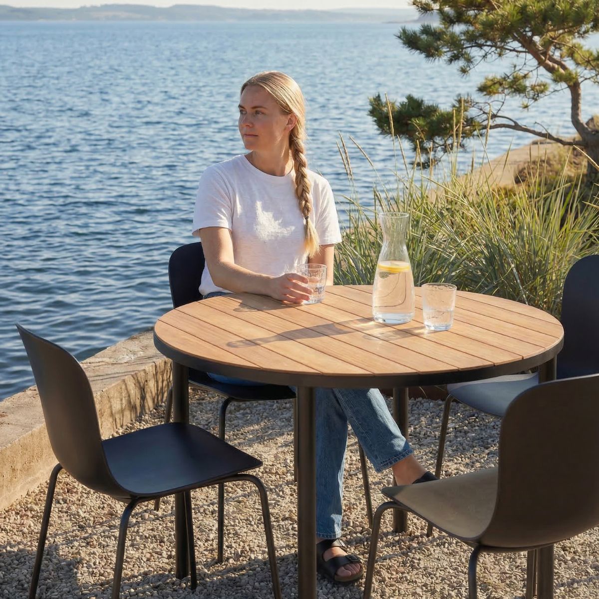 Kirra Dining Table Ø110 Noir & 4 Patio Chair No. One - Tuinmeubelset voor 4 personen met ronde tafel