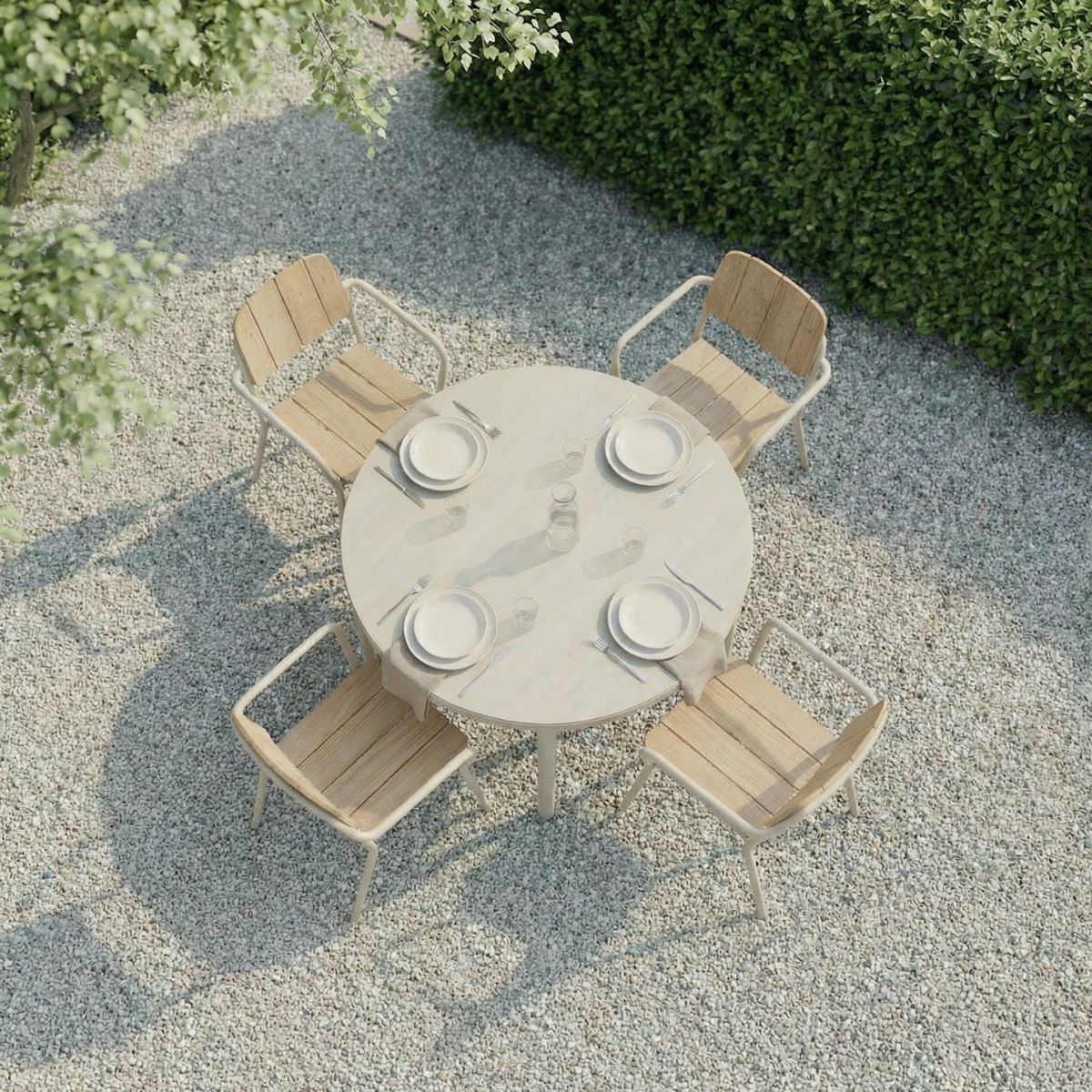 Kirra Dining Table Ø110 Ceramic & 4 Kirra Patio Chair - Tuinmeubelset met ronde tafel en 4 stoelen