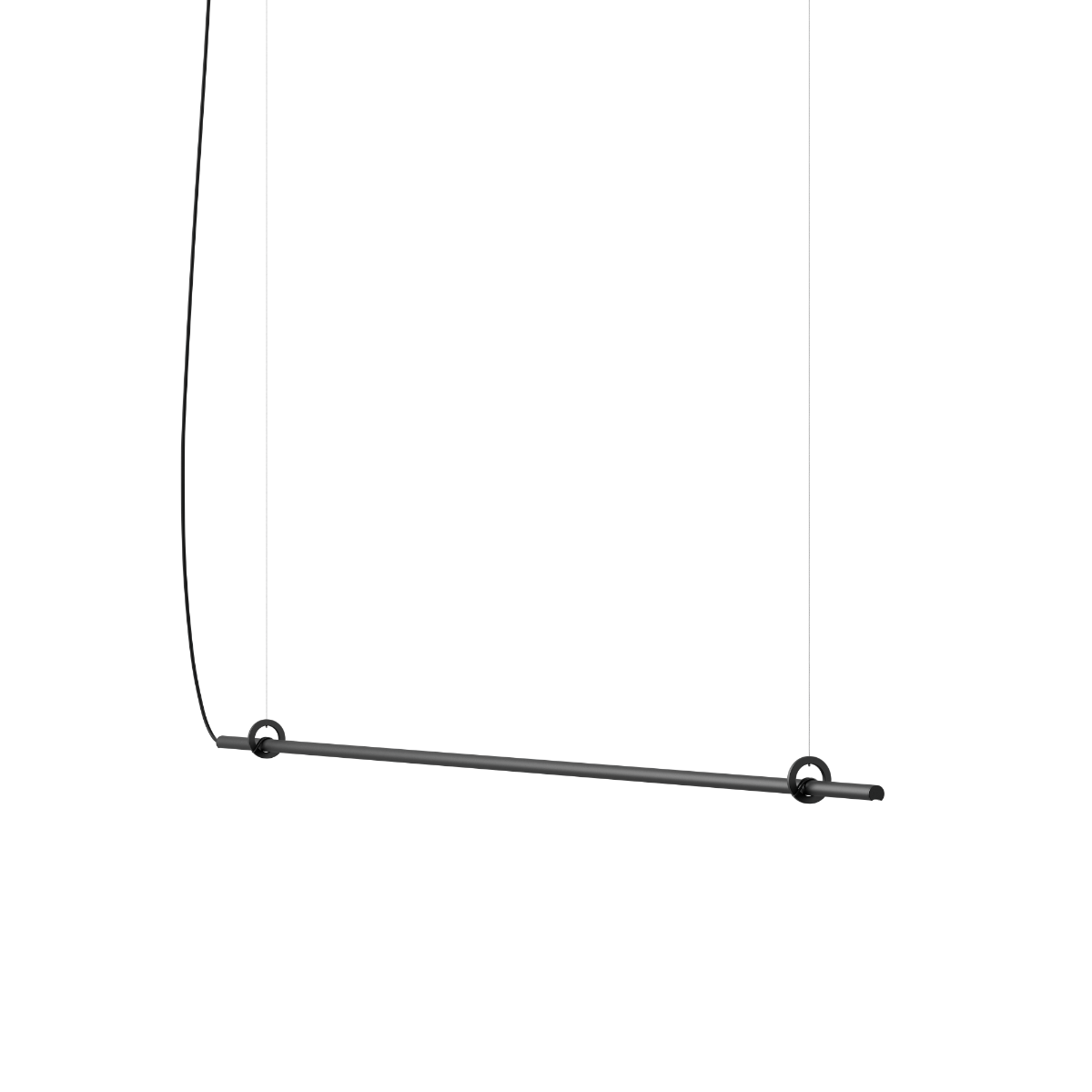 Ease 180 hanglamp boven de eettafel in zwart van sackit op een witte achtergrond