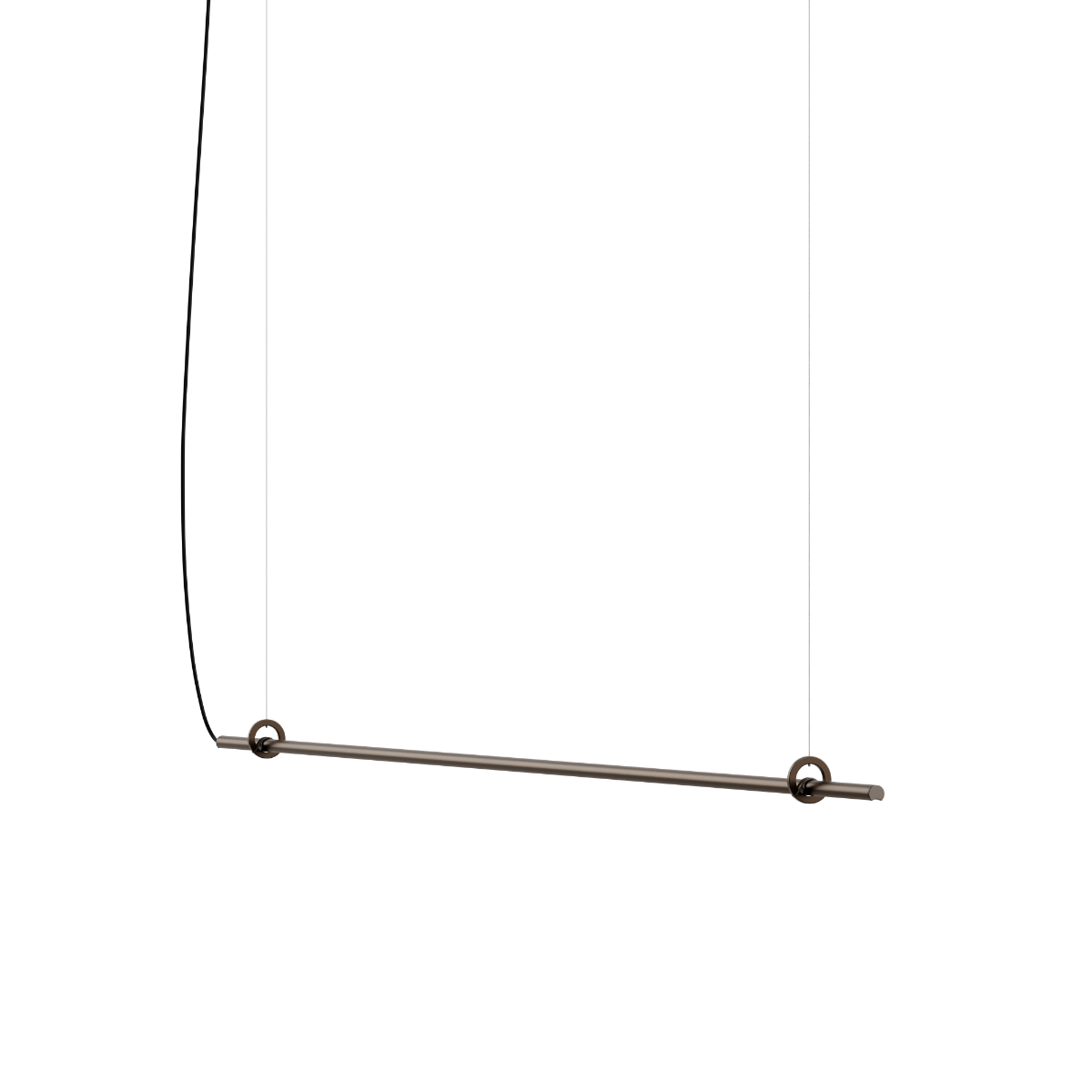 Ease 180 hanglamp boven de eettafel in brons van sackit op een witte achtergrond