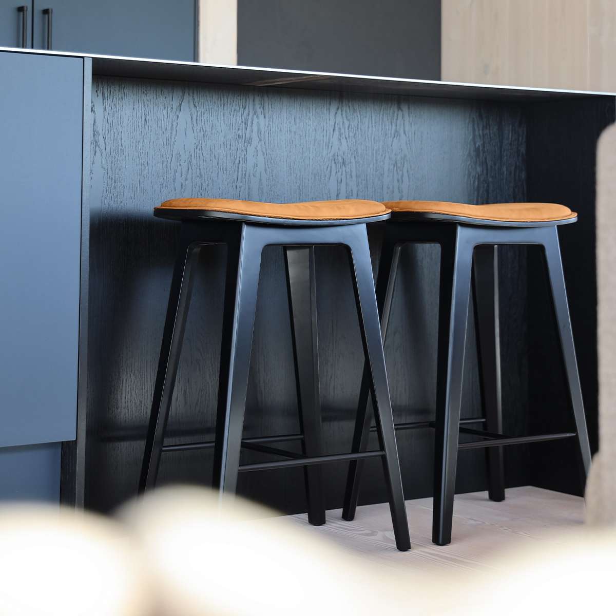 Nordic Bar Stool - Black Stained Oak with stitches