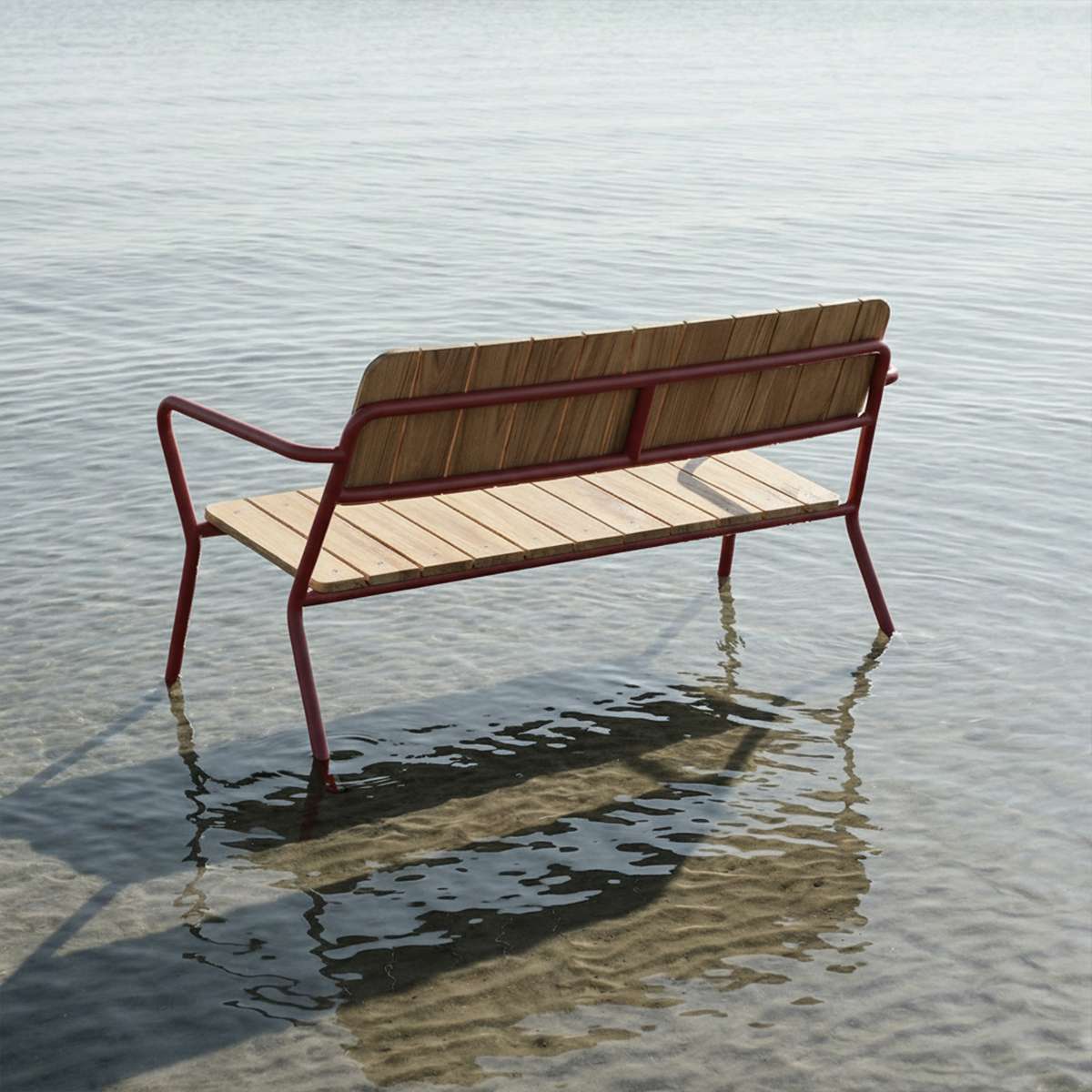 Kirra Patio Bench in Chestnut van sackit buiten bij natuurlijk licht