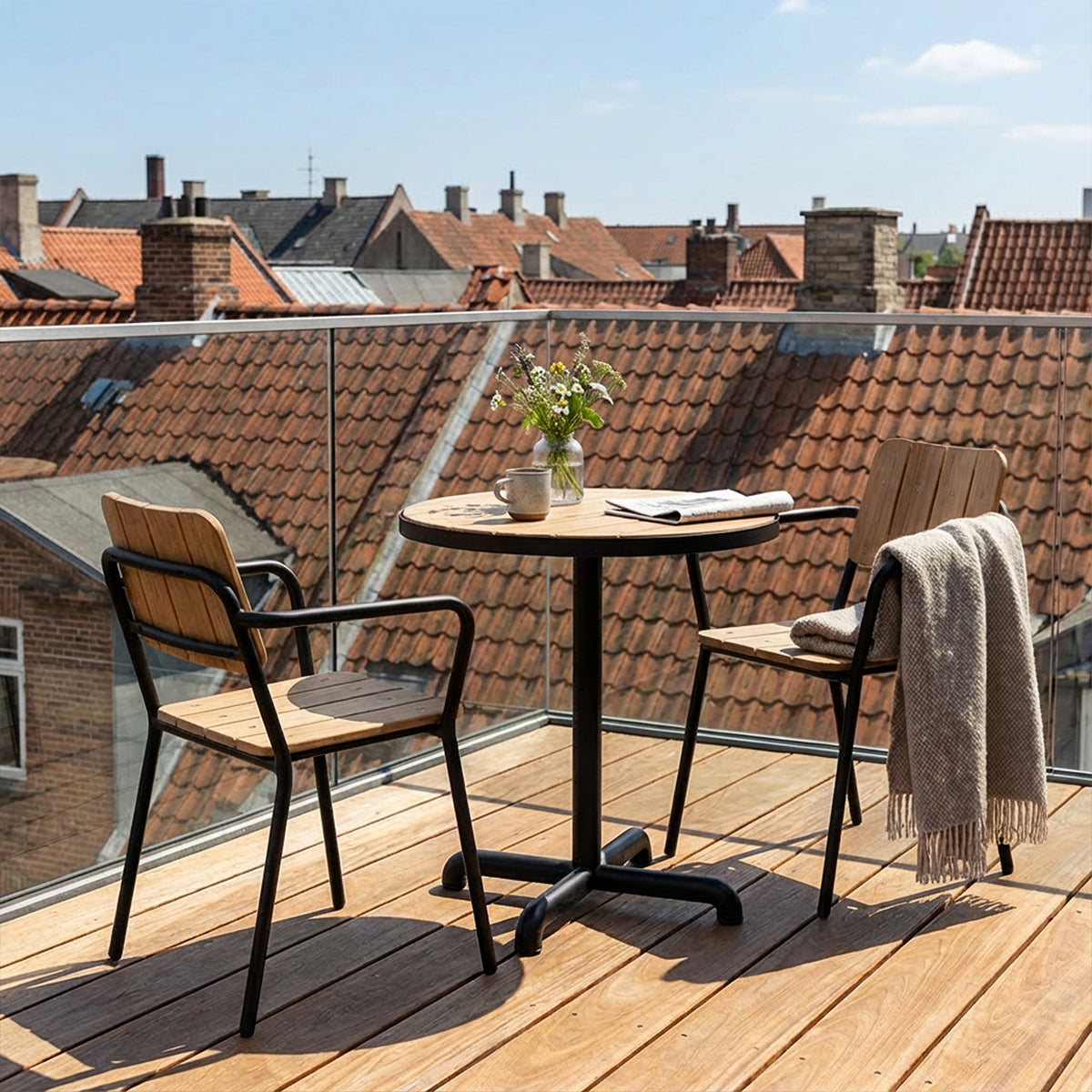 Kirra Cafe Table & 2 Kirra Patio Chair - Outdoor caféset voor 2 personen van teakhout en aluminium