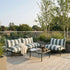 Mollis Coffee Table in olijfgroen van sackit op een terras