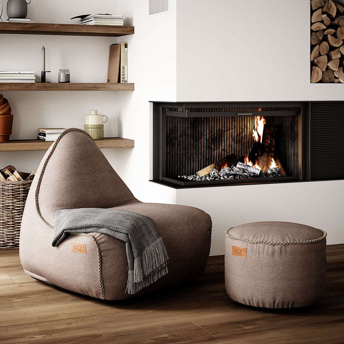 Canvas Lounge Chair & Pouf