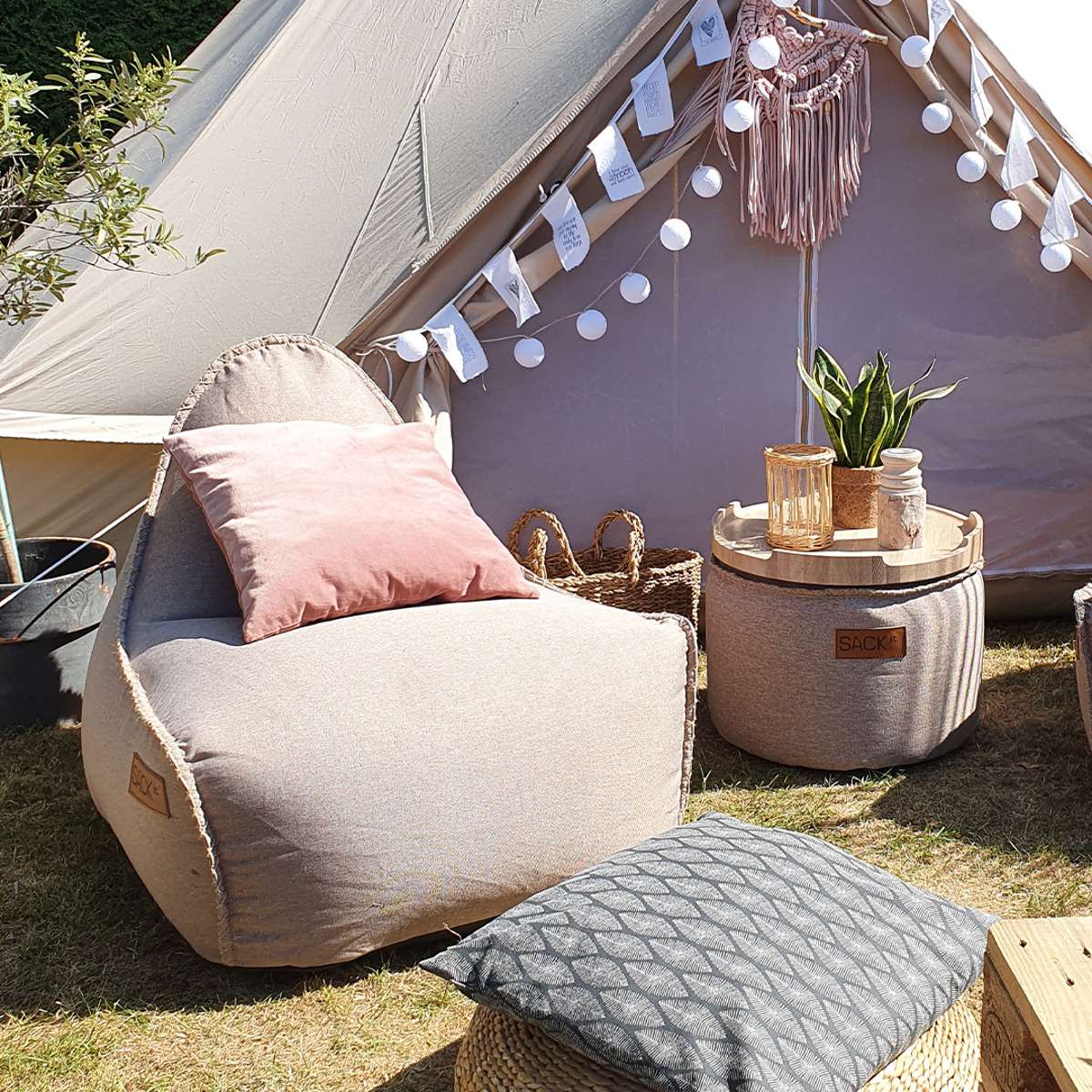 Canvas Lounge Chair & Pouf