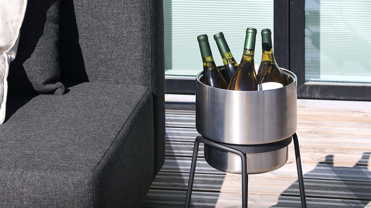 Patio Accessory Stand Ø22 + Wine Bucket w/ Accessories - Standaard met wijnkoeler en accessoires voor binnen en buiten